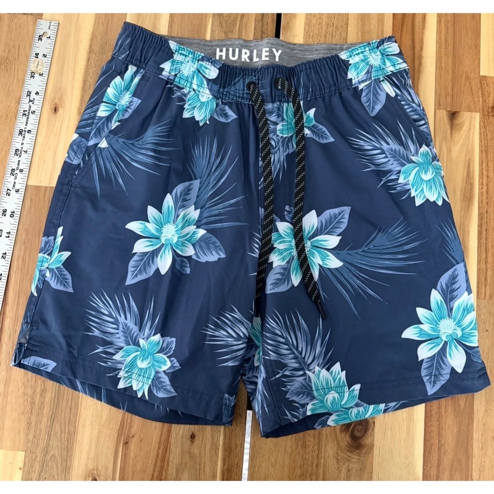 Hurley Mensโ Swim Trunks Navy Blue Tropical Floral Board Shorts Small S